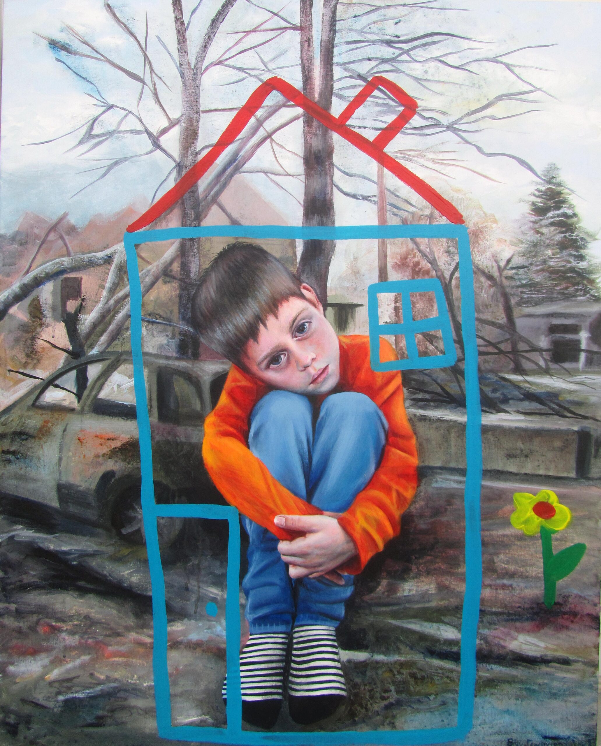 Όνειρο σε εφιάλτη, ακρυλικά σε καμβά, 80cm x 100cm, 2023